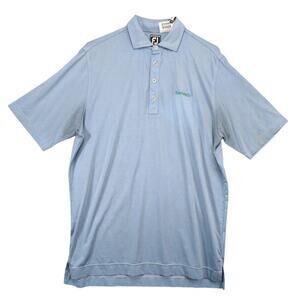 Footjoy Men's L Polo Shirt Athletic Fit Isleworth Golf Club Blue Green Dots Logo